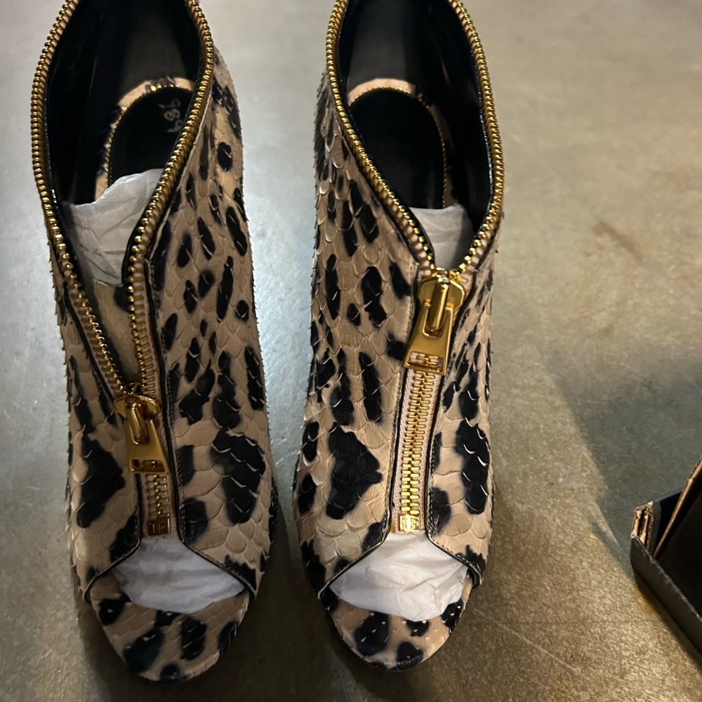 Tom Ford Snake Print Peep Toe Ankle Boots